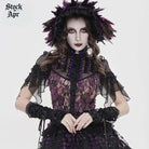 DEVIL FASHION Women's Gothic Floral Stand Collar Short Sleeved Mesh Shirt