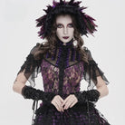 DEVIL FASHION Women's Gothic Floral Stand Collar Short Sleeved Mesh Shirt