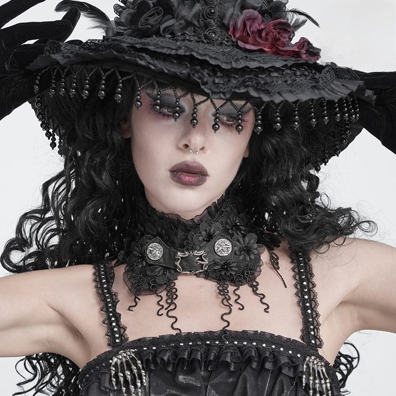 DEVIL FASHION Women's Gothic Floral Tassels Neckwear