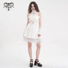 DEVIL FASHION Women's Gothic Halter Cut-out Ruffled Lace Short Dress White