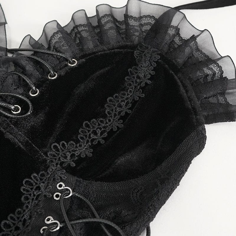 DEVIL FASHION Women's Gothic Halterneck Lace-Up Ruffled Bodysuit