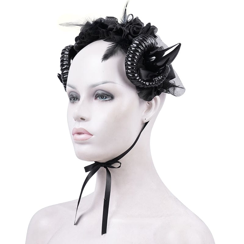 DEVIL FASHION Women's Gothic Horn Mesh Strap Hair Accessories