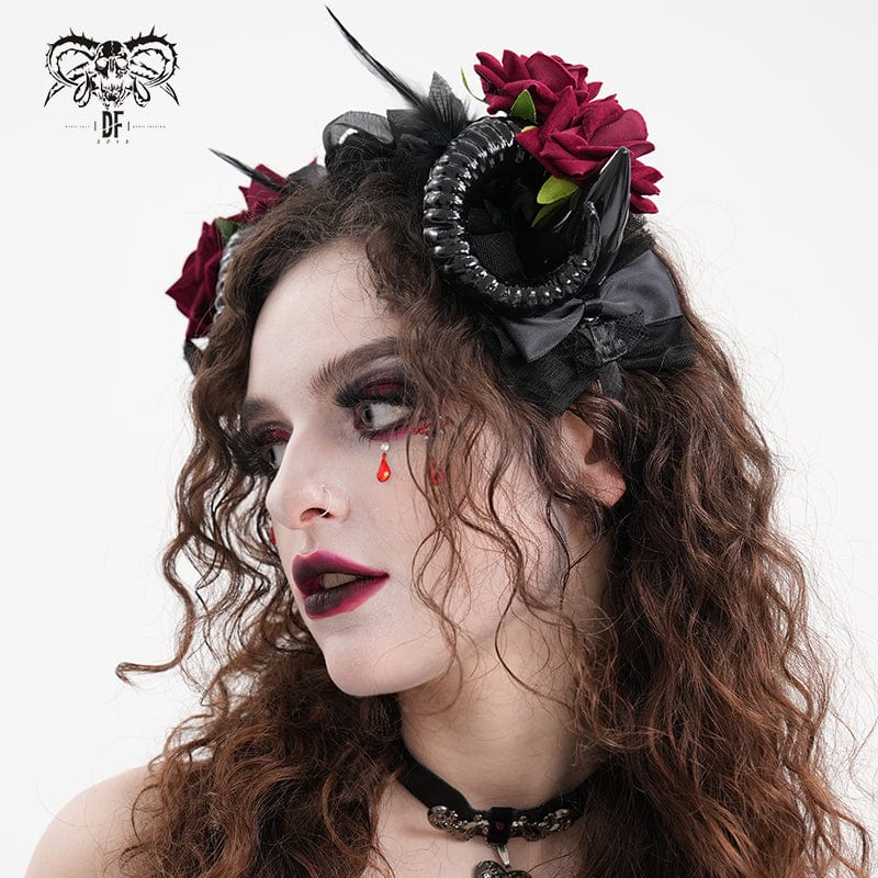 DEVIL FASHION Women's Gothic Horn Rose Mesh Hair Accessories