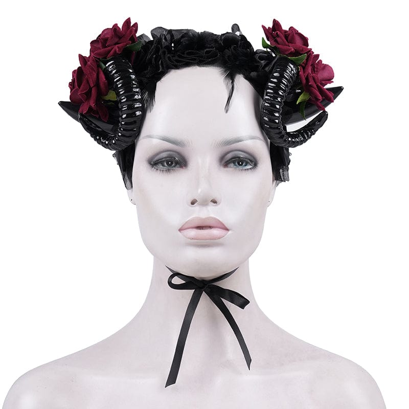 DEVIL FASHION Women's Gothic Horn Rose Mesh Hair Accessories