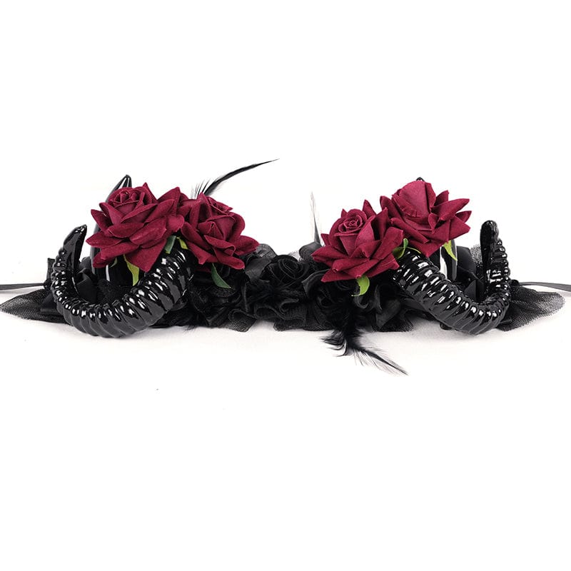 DEVIL FASHION Women's Gothic Horn Rose Mesh Hair Accessories