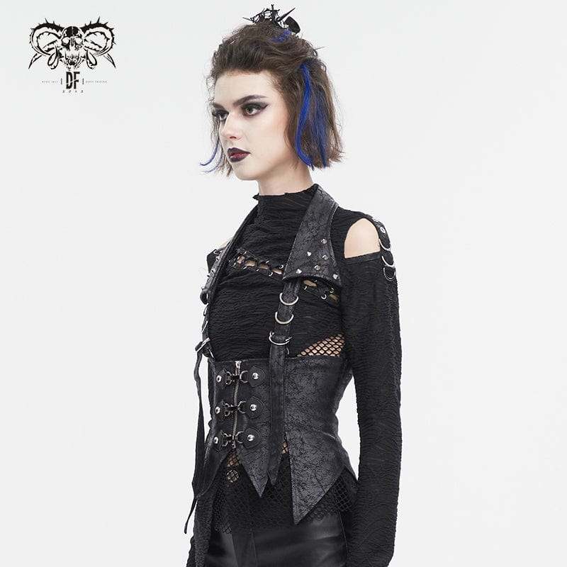 DEVIL FASHION Women's Gothic Irreglar Lace-up Vest with Detachable Collar