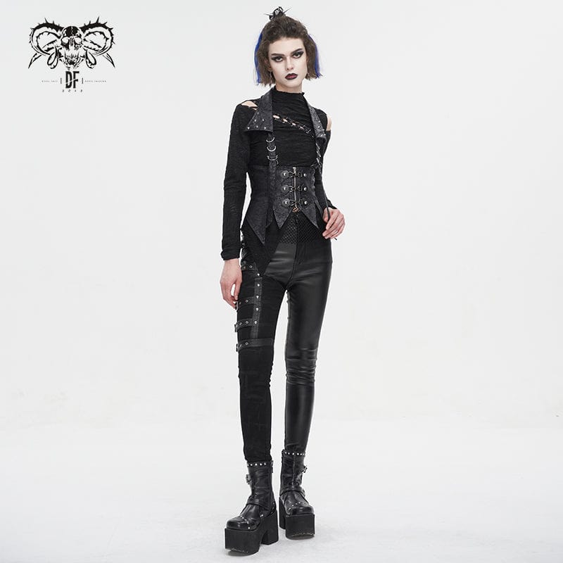 Women's Gothic Irreglar Lace-up Vest with Detachable Collar – Punk Design