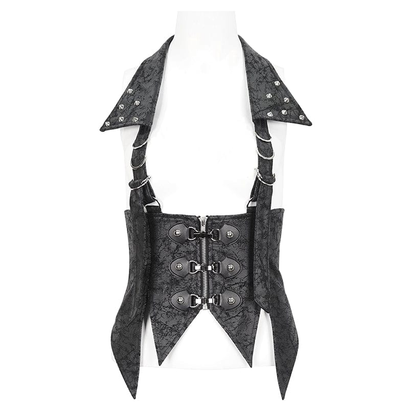 DEVIL FASHION Women's Gothic Irreglar Lace-up Vest with Detachable Collar