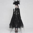 DEVIL FASHION Women's Gothic Irregular Mesh Printed Lace-up Long Skirt