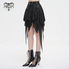 DEVIL FASHION Women's Gothic Irregular Mesh Splice Buckle Skirt Black