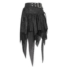 DEVIL FASHION Women's Gothic Irregular Mesh Splice Buckle Skirt Black