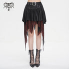 DEVIL FASHION Damen Gothic Unregelmäßiger Mesh Splice Schnalle Rock Rot