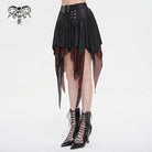 DEVIL FASHION Damen Gothic Unregelmäßiger Mesh Splice Schnalle Rock Rot