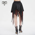 DEVIL FASHION Damen Gothic Unregelmäßiger Mesh Splice Schnalle Rock Rot