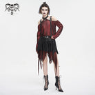 DEVIL FASHION Damen Gothic Unregelmäßiger Mesh Splice Schnalle Rock Rot