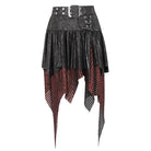 DEVIL FASHION Damen Gothic Unregelmäßiger Mesh Splice Schnalle Rock Rot