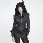 DEVIL FASHION Women's Gothic Jacquard Batwing Shoulder Flap Shirt with Necktie Black