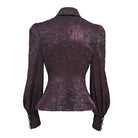DEVIL FASHION Women's Gothic Jacquard Batwing Shoulder Flap Shirt with Necktie Red
