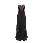 DEVIL FASHION Women's Gothic Jacquard Floral Beaded Long Slip Dress