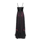 DEVIL FASHION Women's Gothic Jacquard Floral Beaded Long Slip Dress