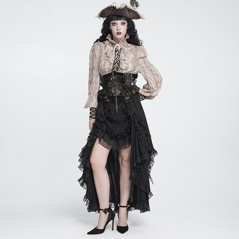 DEVIL FASHION Women's Gothic Jacquard Lace-up Zipper Girdle