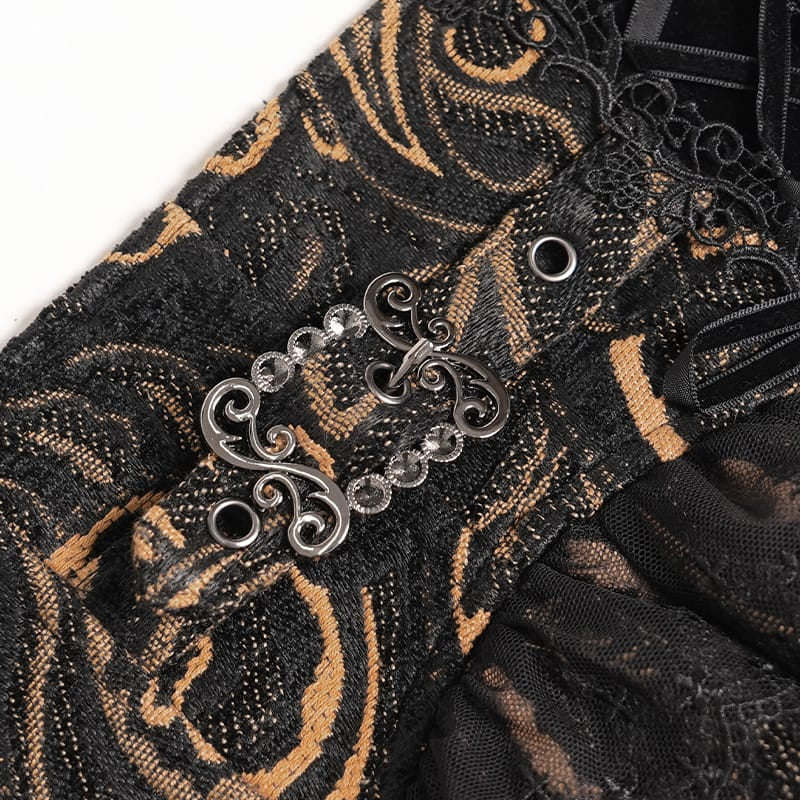 DEVIL FASHION Women's Gothic Jacquard Lace-up Zipper Girdle