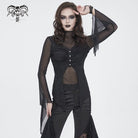 DEVIL FASHION Women's Gothic Jacquard Mesh Ruffled Long Sleeved Shirt