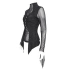 DEVIL FASHION Women's Gothic Jacquard Mesh Ruffled Long Sleeved Shirt