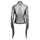 DEVIL FASHION Women's Gothic Jacquard Mesh Ruffled Long Sleeved Shirt