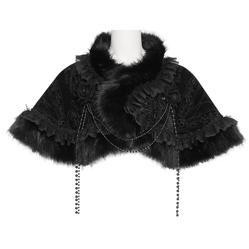 DEVIL FASHION Women's Gothic Jacquard Rose Beaded Cape