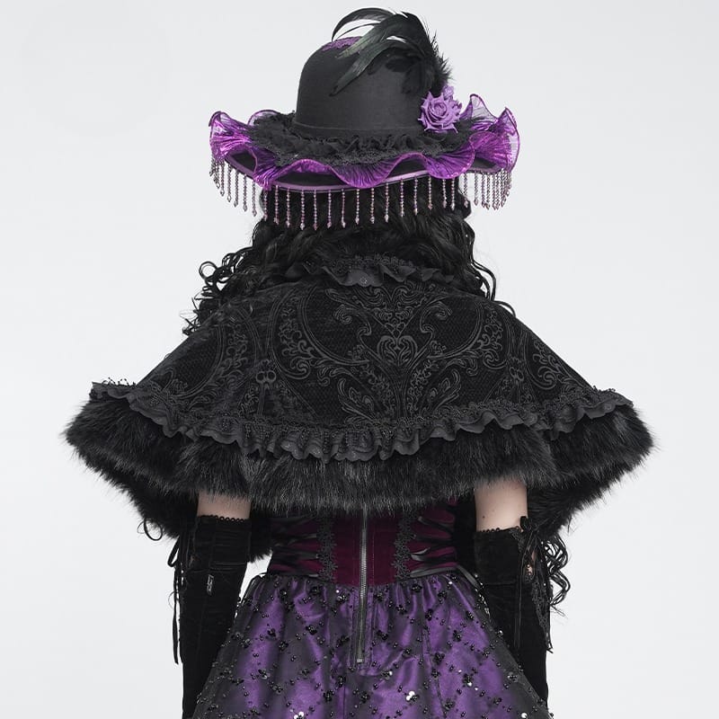 DEVIL FASHION Women's Gothic Jacquard Rose Beaded Cape