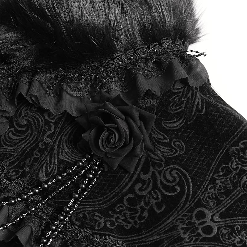DEVIL FASHION Women's Gothic Jacquard Rose Beaded Cape