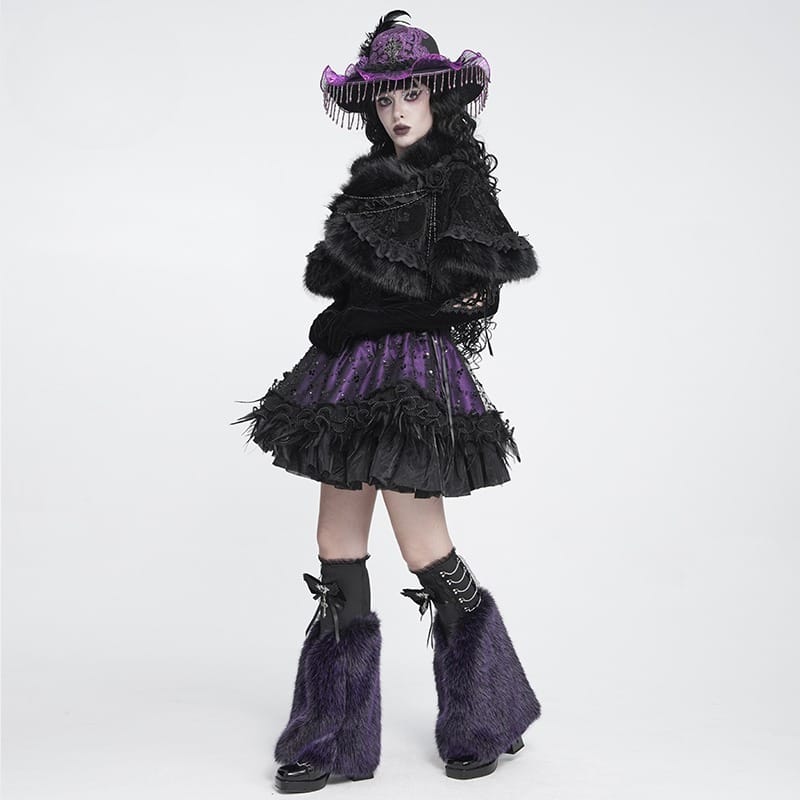 DEVIL FASHION Women's Gothic Jacquard Rose Beaded Cape