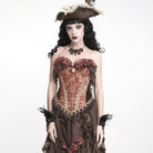 DEVIL FASHION Women's Gothic Jacquard Rose Overbust Corset with Asymmetrical Draped Sheer Chiffon Tails