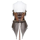 DEVIL FASHION Women's Gothic Jacquard Rose Overbust Corset with Asymmetrical Draped Sheer Chiffon Tails
