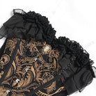 DEVIL FASHION Women's Gothic Jacquard Rose Overbust Corset with Asymmetrical Flowy Chiffon Hems