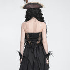 DEVIL FASHION Women's Gothic Jacquard Rose Overbust Corset with Asymmetrical Flowy Chiffon Hems