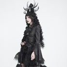DEVIL FASHION Women's Gothic Jacquard Swallow Tail Flare Sleeve Blouse with Necktie Black