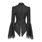 DEVIL FASHION Women's Gothic Jacquard Swallow Tail Flare Sleeve Blouse with Necktie Black