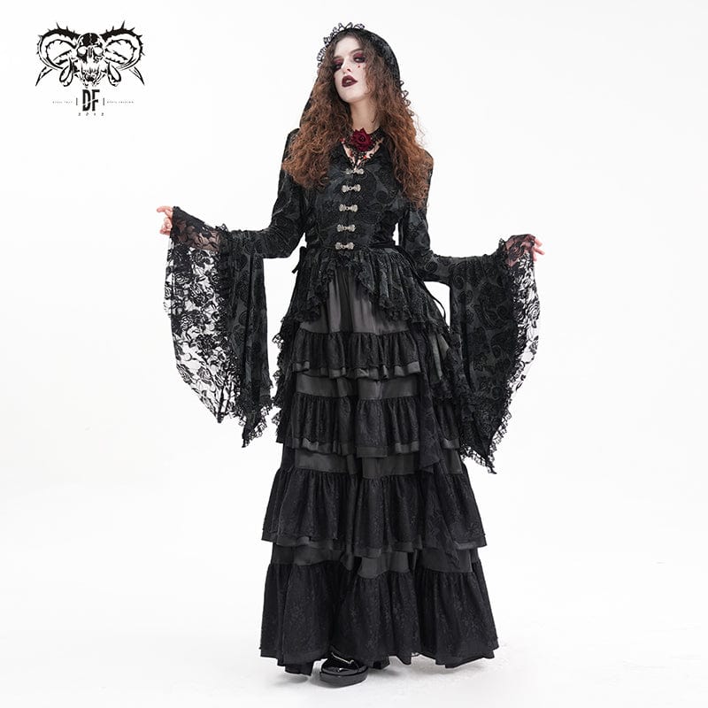 DEVIL FASHION Women's Gothic Lace Batwing Sleeved Jacket with Hood