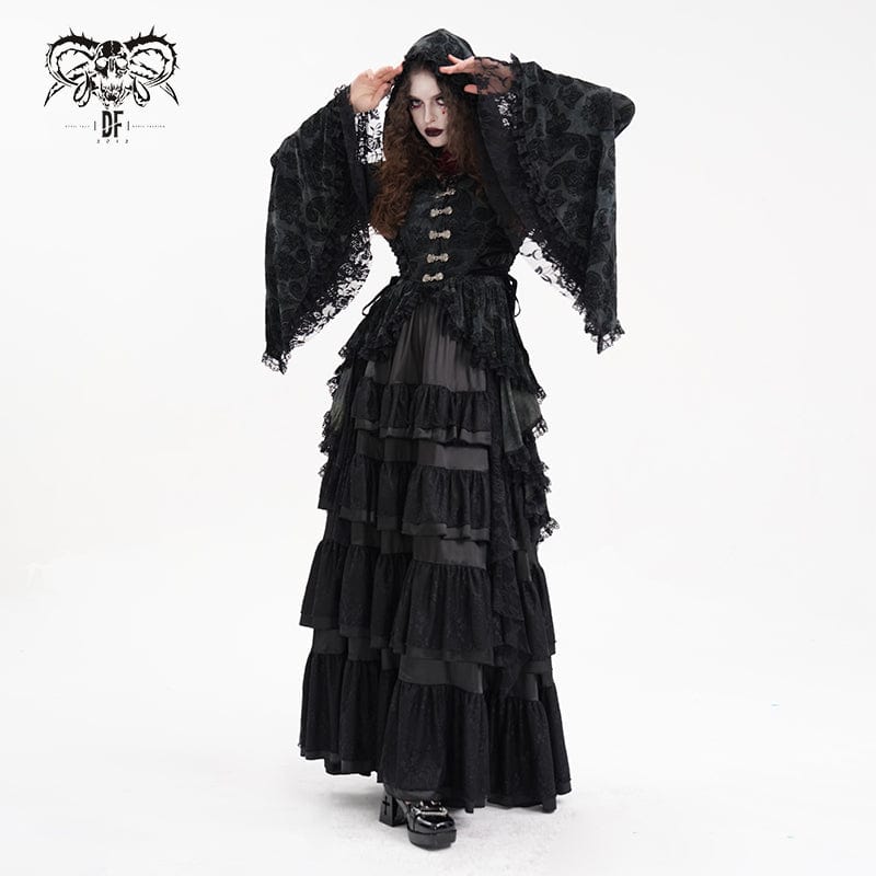 DEVIL FASHION Women's Gothic Lace Batwing Sleeved Jacket with Hood