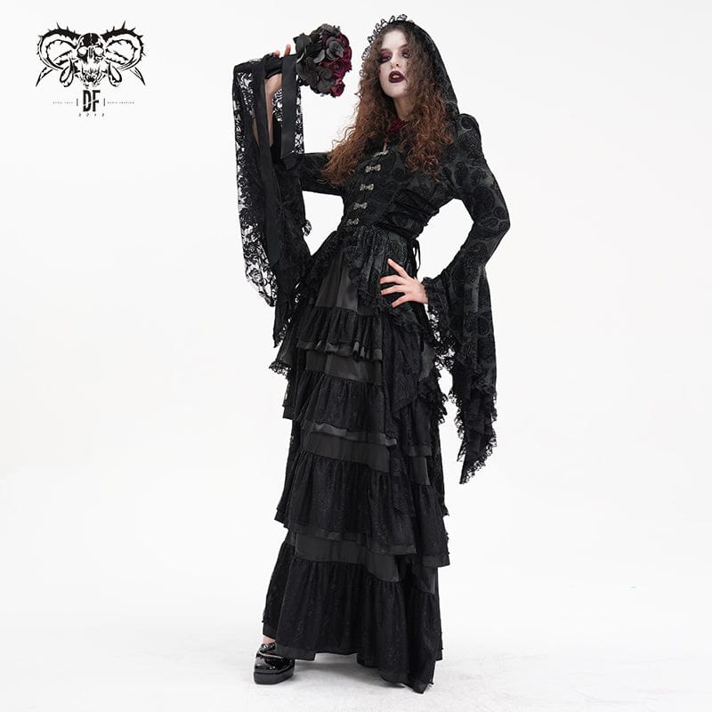 DEVIL FASHION Women's Gothic Lace Batwing Sleeved Jacket with Hood