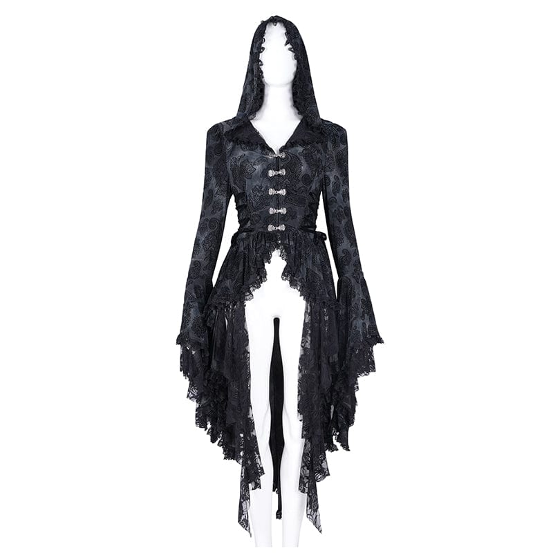 DEVIL FASHION Women's Gothic Lace Batwing Sleeved Jacket with Hood