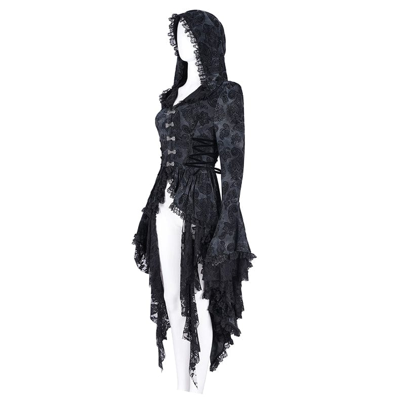 DEVIL FASHION Women's Gothic Lace Batwing Sleeved Jacket with Hood