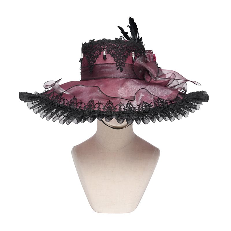 DEVIL FASHION Women's Gothic Lace Feather Rose Hat