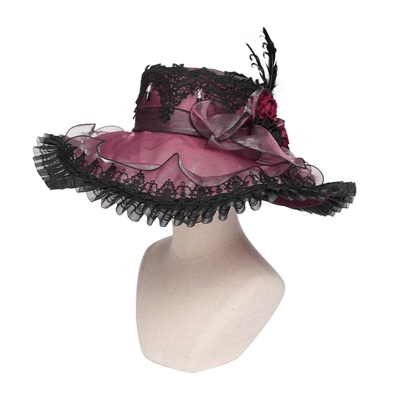 DEVIL FASHION Women's Gothic Lace Feather Rose Hat