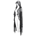 DEVIL FASHION Women's Gothic Lace Mesh Back Floral Crocheted Cape with Hood