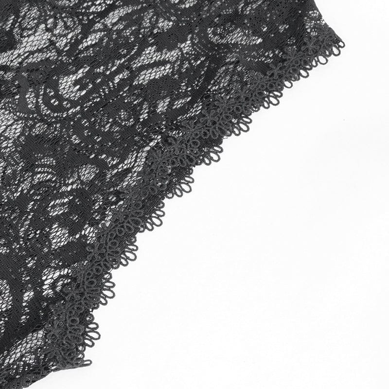 DEVIL FASHION Women's Gothic Lace Mesh Back Floral Crocheted Cape with Hood