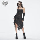 DEVIL FASHION Women's Gothic Lace Ripped Hem Dress with Arm Sleeves