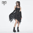 DEVIL FASHION Women's Gothic Lace Ripped Hem Dress with Arm Sleeves